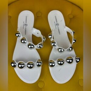 Chinese Laundry White and Silver Studded Sandals